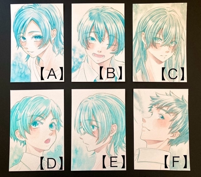 【ポストカード】単色風ドローイング 原画 【水彩 ターコイズ】