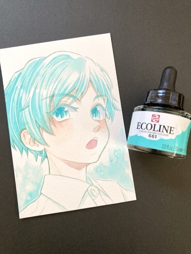 【ポストカード】単色風ドローイング 原画 【水彩 ターコイズ】