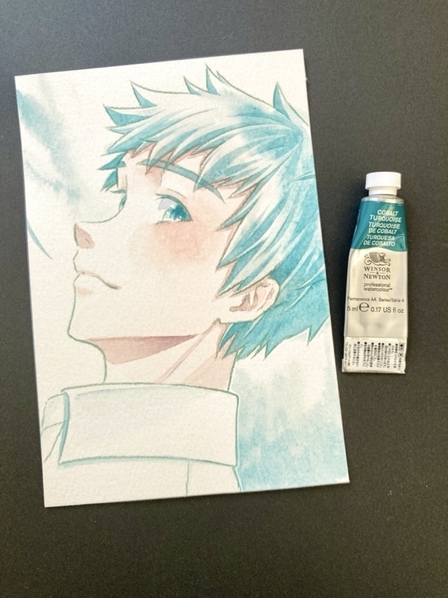 【ポストカード】単色風ドローイング 原画 【水彩 ターコイズ】