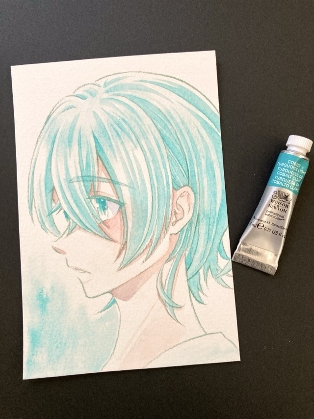 【ポストカード】単色風ドローイング 原画 【水彩 ターコイズ】