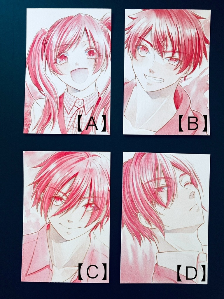 【ポストカード】単色風ドローイング 原画 【水彩 赤②】