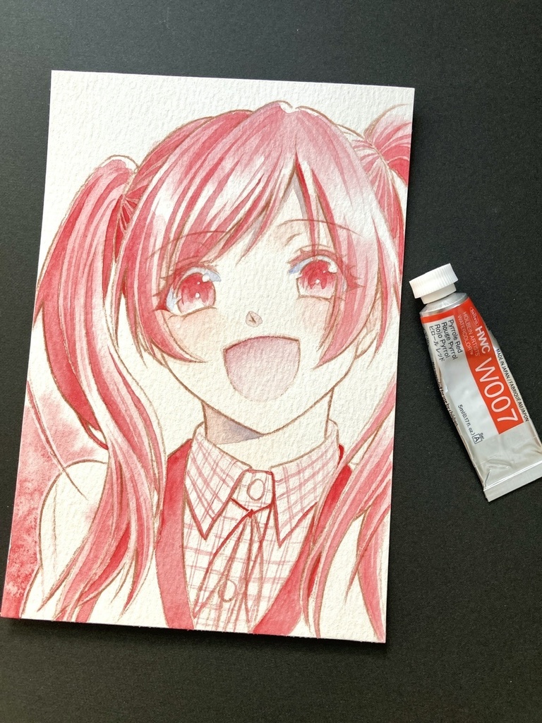 【ポストカード】単色風ドローイング 原画 【水彩 赤②】