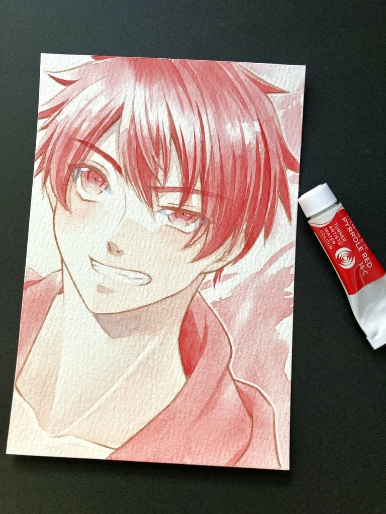 【ポストカード】単色風ドローイング 原画 【水彩 赤②】