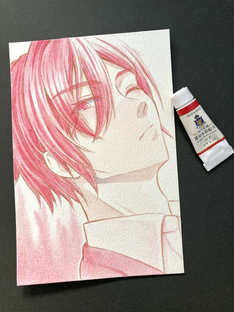 【ポストカード】単色風ドローイング 原画 【水彩 赤②】