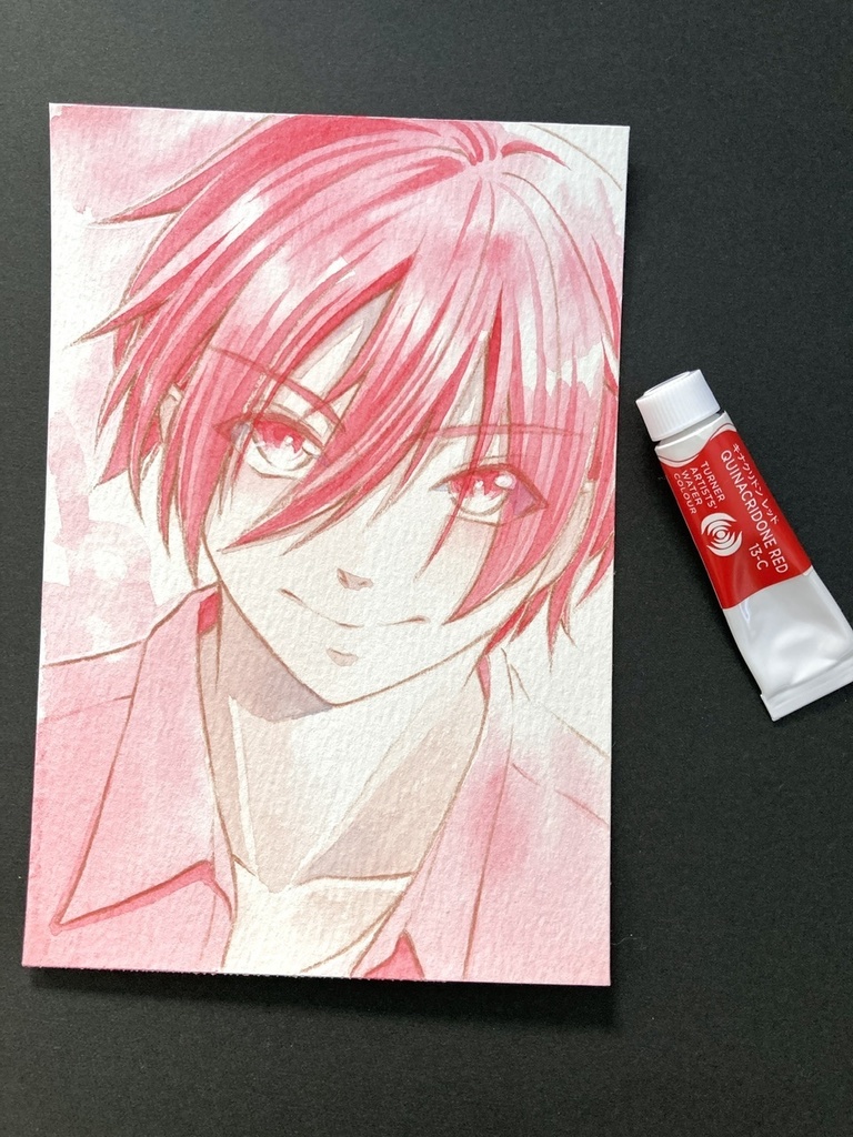 【ポストカード】単色風ドローイング 原画 【水彩 赤②】