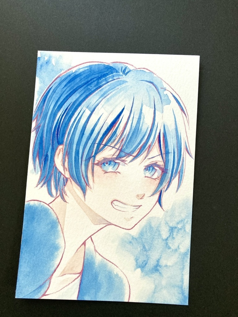 【ポストカード】単色風ドローイング 原画 【水彩 青②】