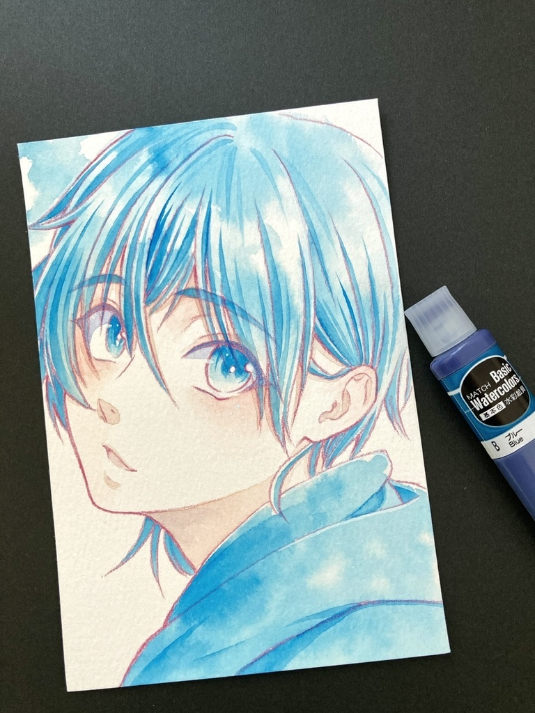 【ポストカード】単色風ドローイング 原画 【水彩 青②】