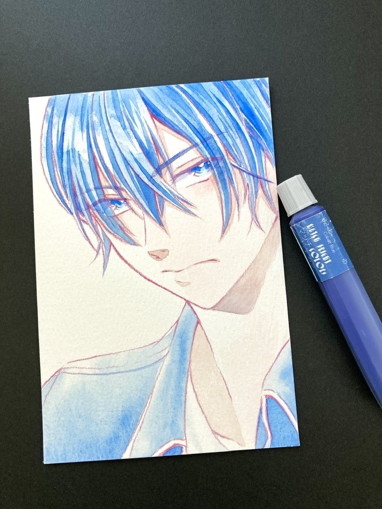 【ポストカード】単色風ドローイング 原画 【水彩 青②】