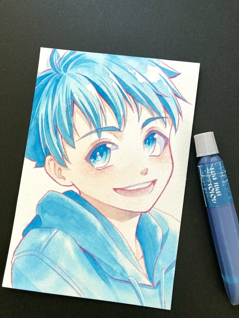 【ポストカード】単色風ドローイング 原画 【水彩 青②】