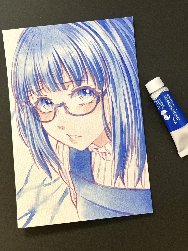 【ポストカード】単色風ドローイング 原画 【水彩 青②】