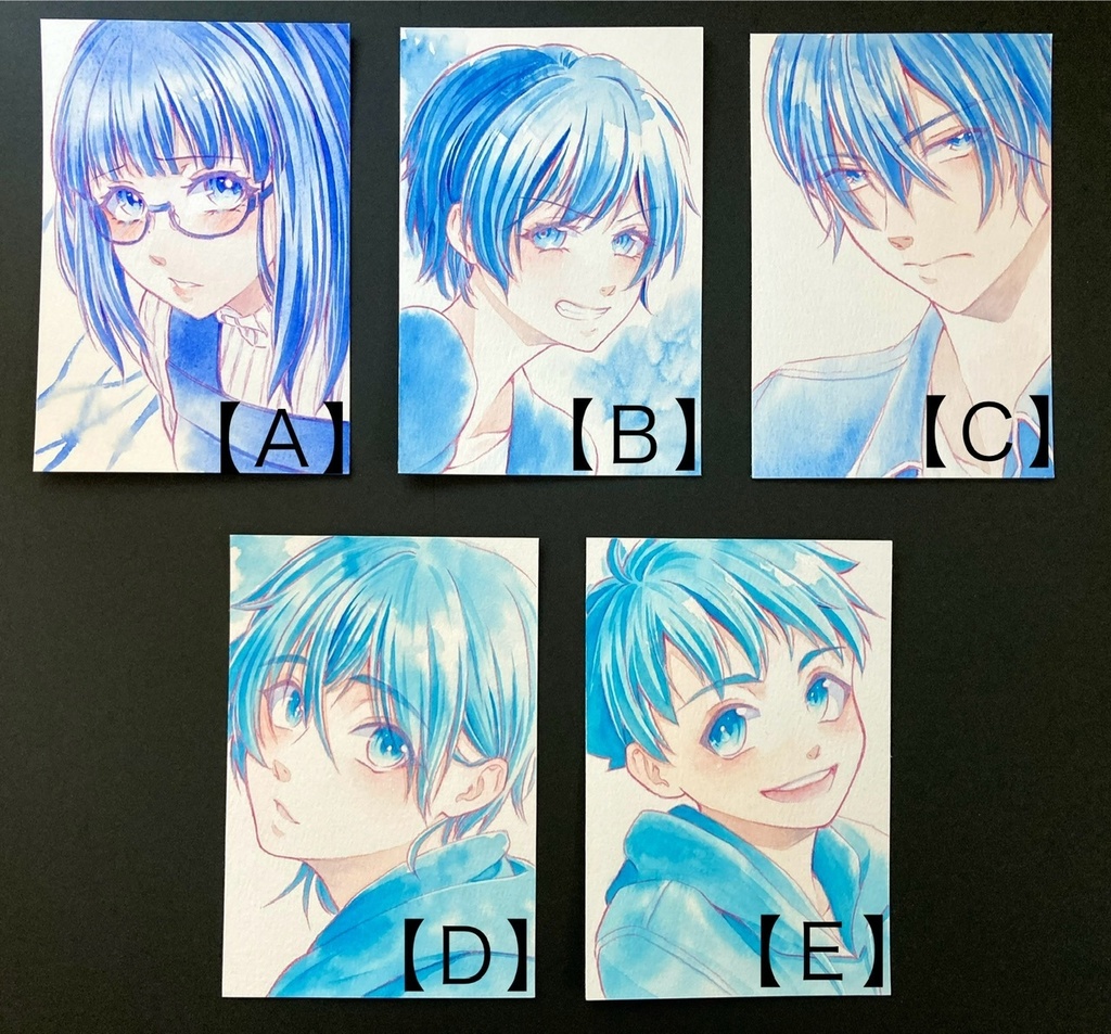 【ポストカード】単色風ドローイング 原画 【水彩 青②】