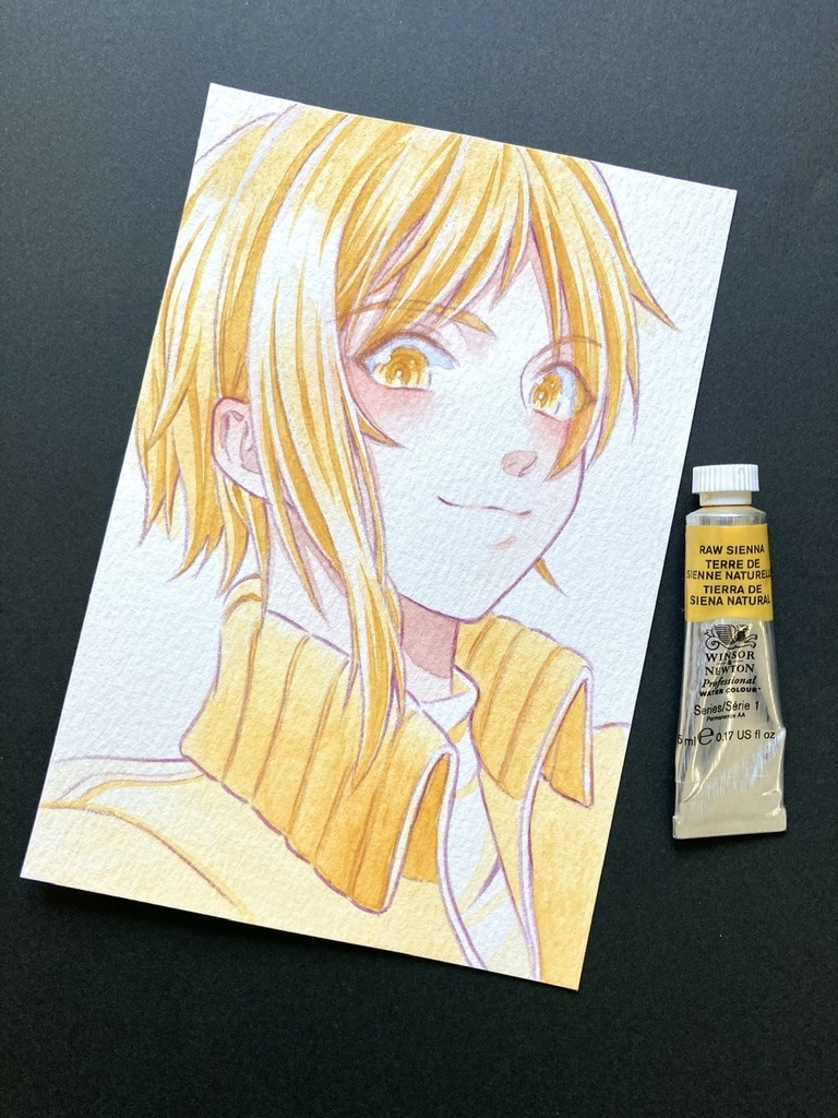 【ポストカード】単色風ドローイング 原画 【水彩 黄土】