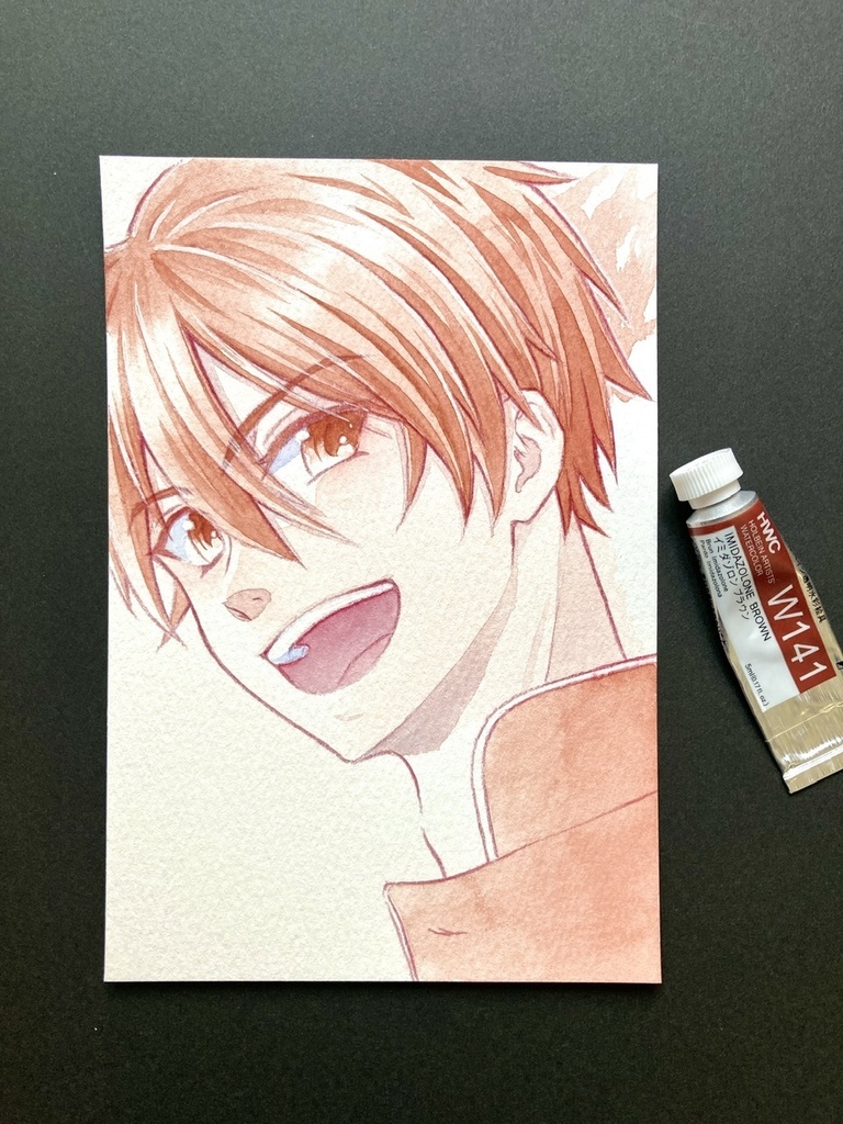 【ポストカード】単色風ドローイング 原画 【水彩 赤茶】