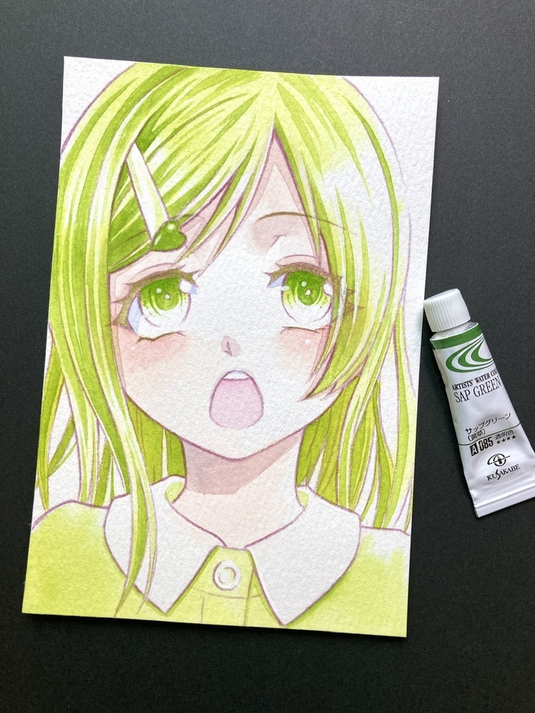 【ポストカード】単色風ドローイング 原画 【水彩 緑②】