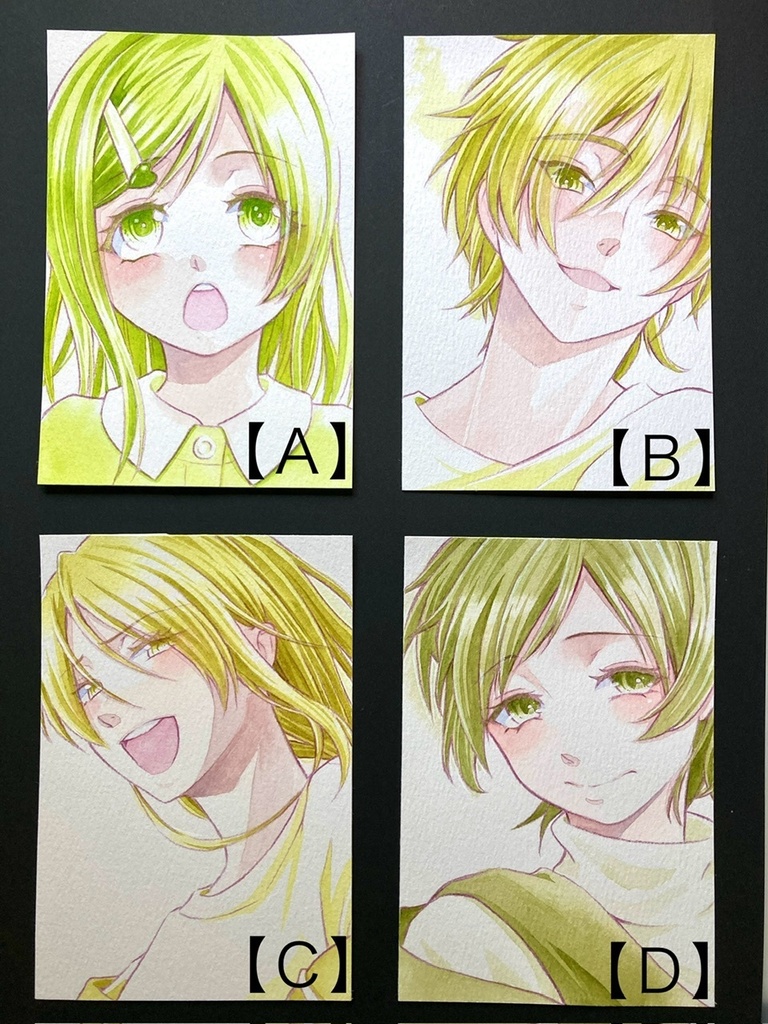 【ポストカード】単色風ドローイング 原画 【水彩 緑②】