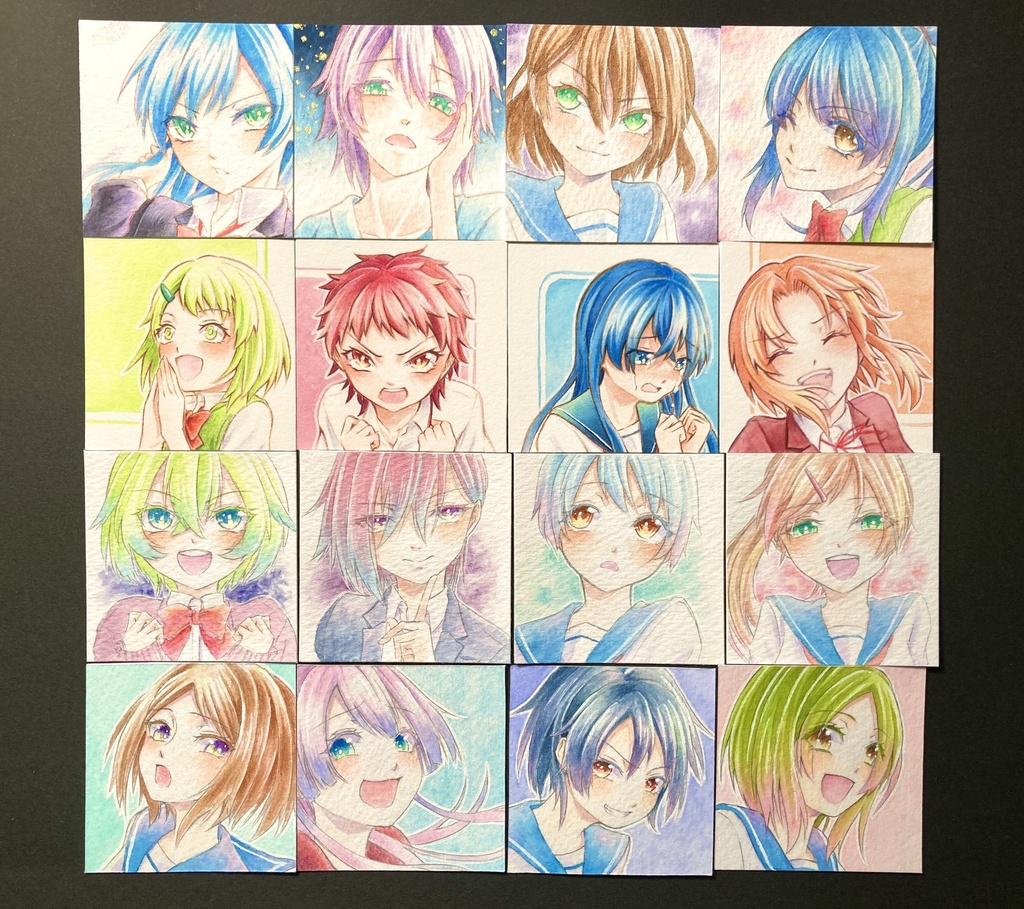 ミニ原画ガチャ 【5.5cm角：水彩 女子】