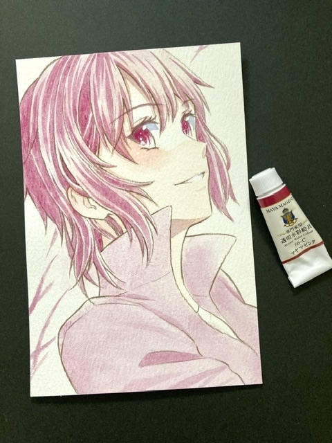 【ポストカード】単色風ドローイング 原画 【水彩 赤紫】