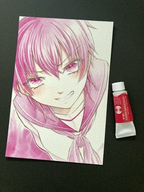 【ポストカード】単色風ドローイング 原画 【水彩 赤紫】