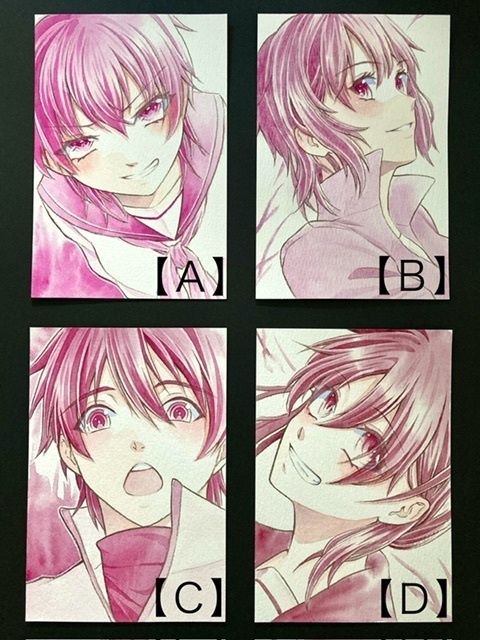 【ポストカード】単色風ドローイング 原画 【水彩 赤紫】