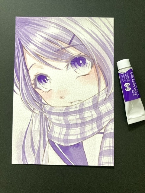 【ポストカード】単色風ドローイング 原画 【水彩 紫②】