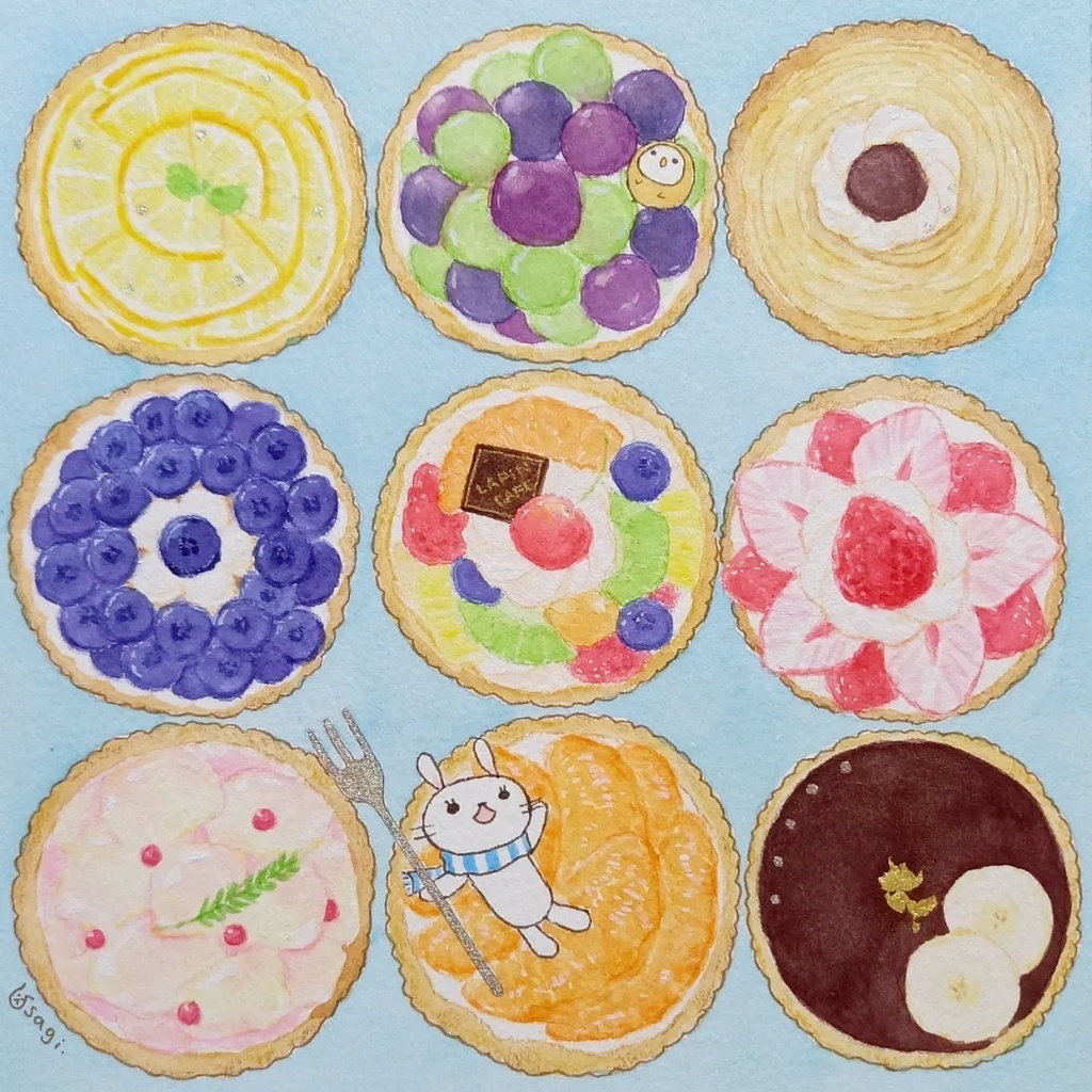 イラスト原画「ミニタルトセット」(ウサギ. )