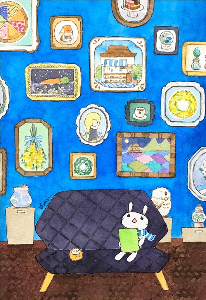 ポストカード　(青縞ウサギ.)