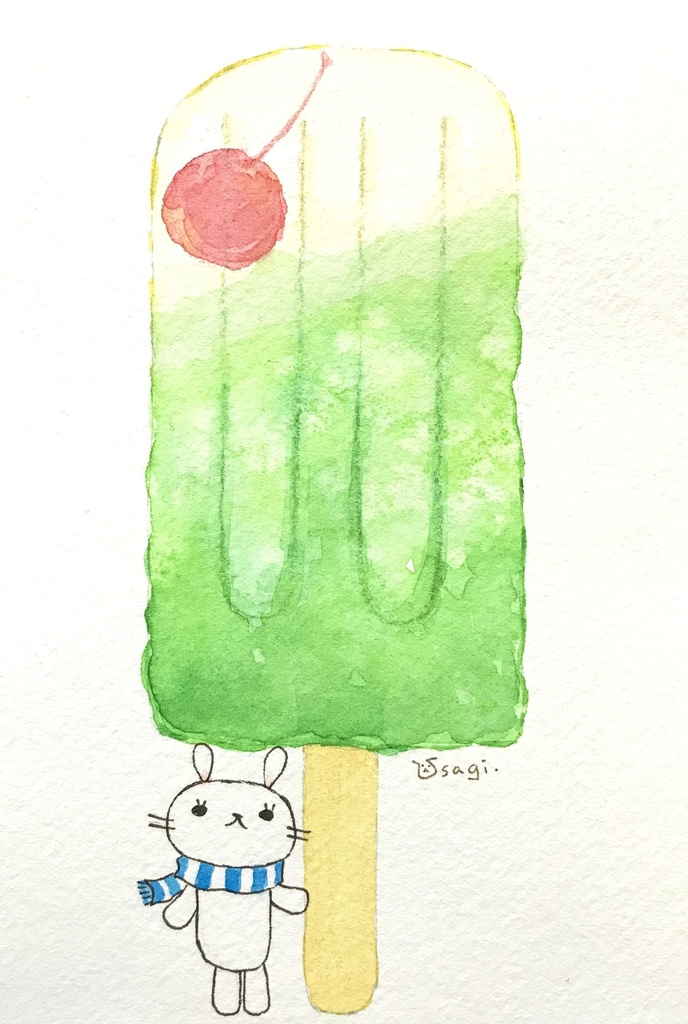 クリームソーダのアイス（イラスト原画）ウサギ.