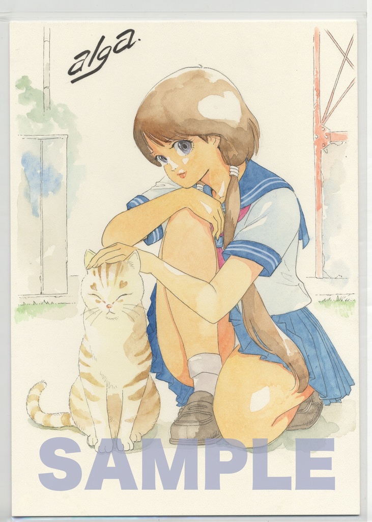 【直筆イラストサイン入り・イラストボード】「舞って! セーラー服騎士 桜舞う学園」  舞子と猫  オフショット