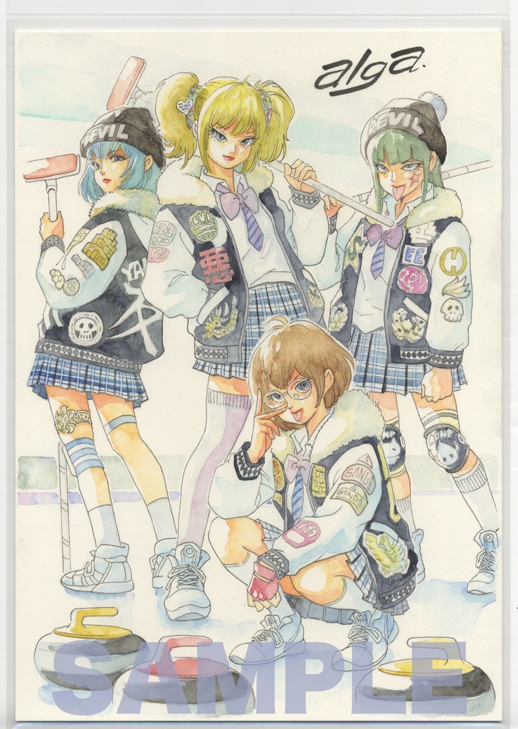 【直筆イラストサイン入り・イラストボード】「新作・カーラー漫画」  チーム破氷羅（ハピョーラ）