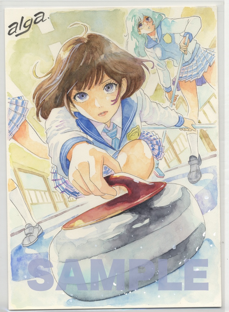 【直筆イラストサイン入り・イラストボード】「新作・カーラー漫画」静寂のリンクに響く