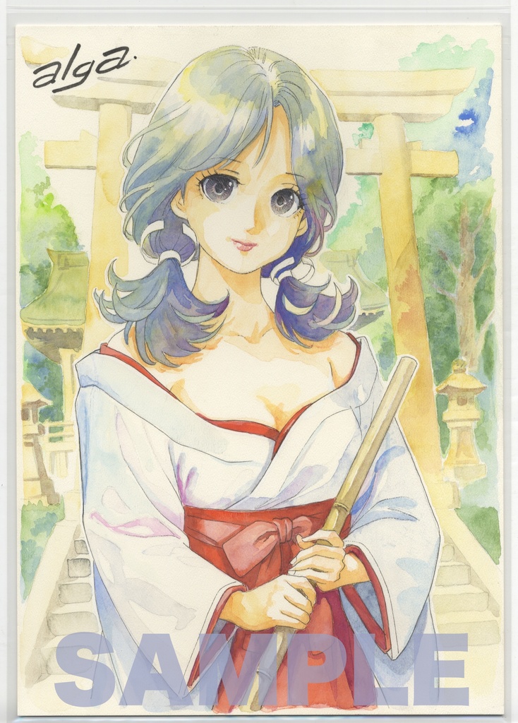 【直筆イラストサイン入り・イラストボード】 「 パラダイス神社 」  雨乃 未悠亜