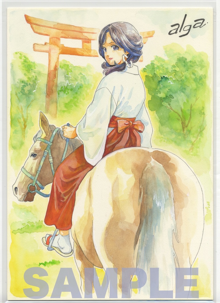 【直筆イラストサイン入り・イラストボード】 「 パラダイス神社 」  未悠亜と神の使い