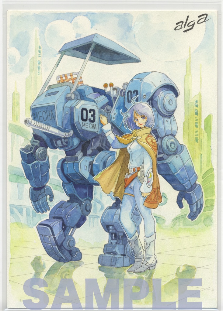 【直筆イラストサイン入り・イラストボード】「ヨーコ・アークライトの彷徨い星航記」  第二種小型二足機クロスカブ03