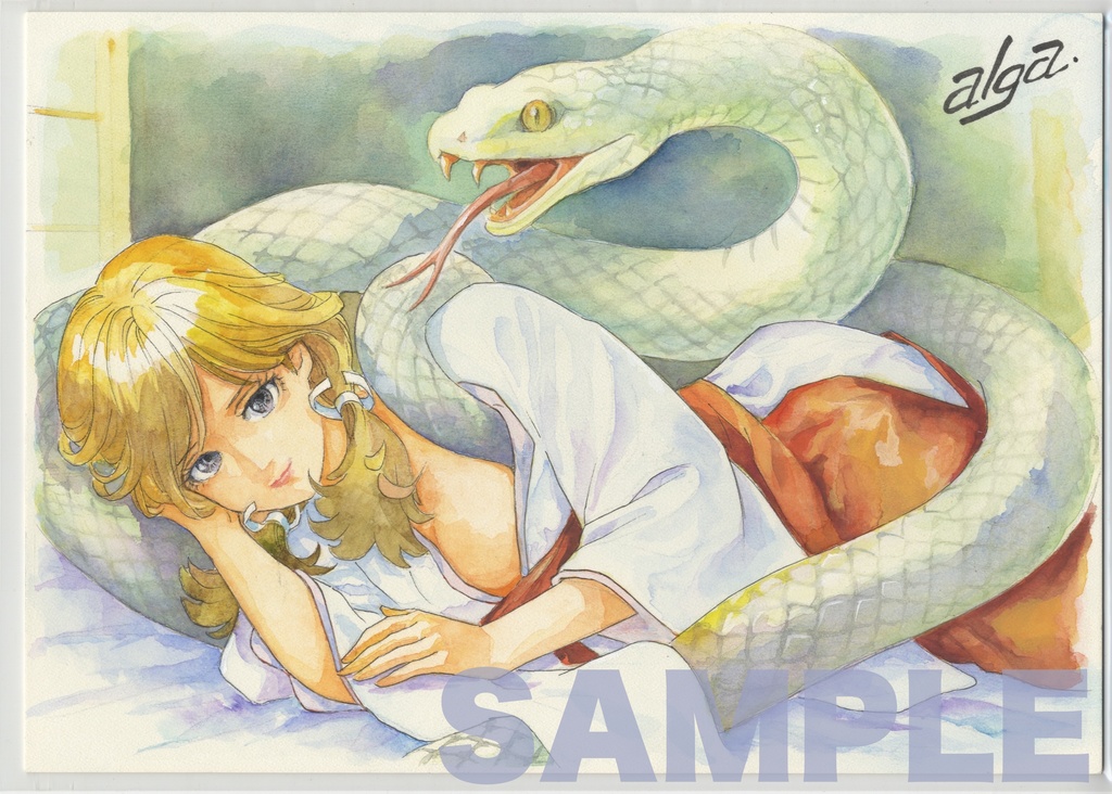 【直筆イラストサイン入り・イラストボード】 「 パラダイス神社 」  未悠亜と、弁財天の使い・白蛇