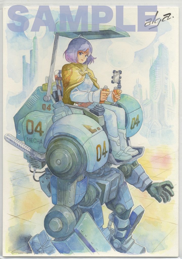 【直筆イラストサイン入り・イラストボード】「ヨーコ・アークライトの彷徨い星航記」  第二種小型二足機クロスカブ04