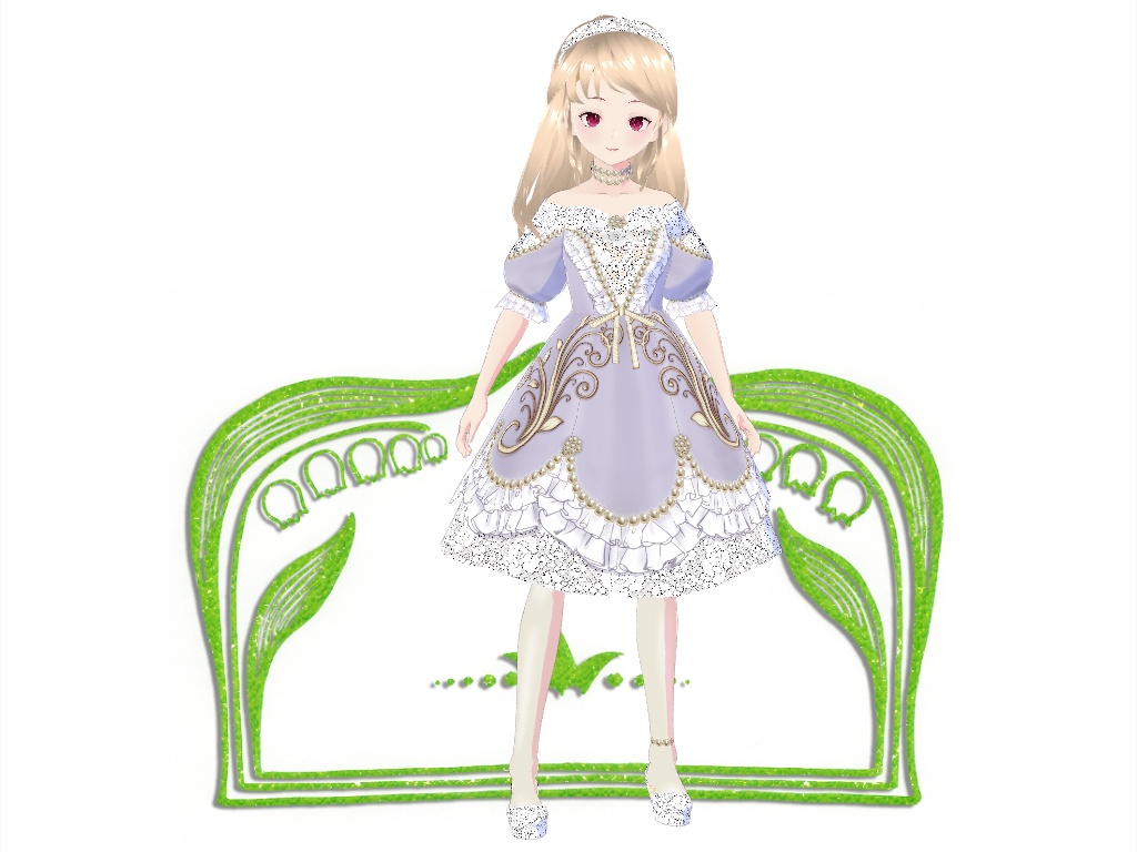 藤色のレースとパールのドレス