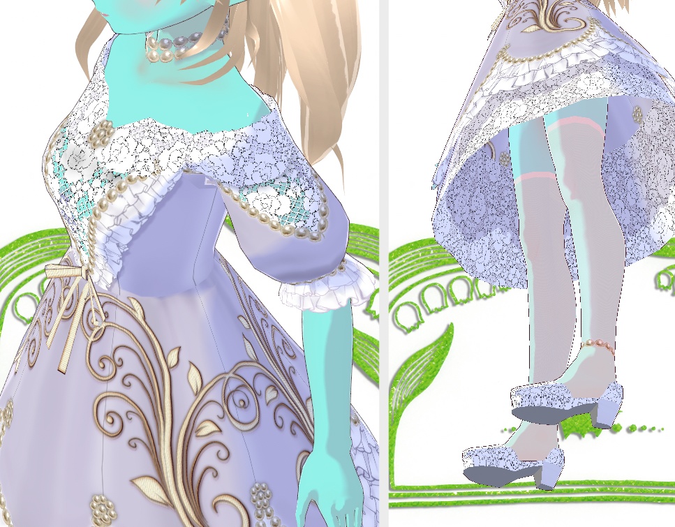 藤色のレースとパールのドレス