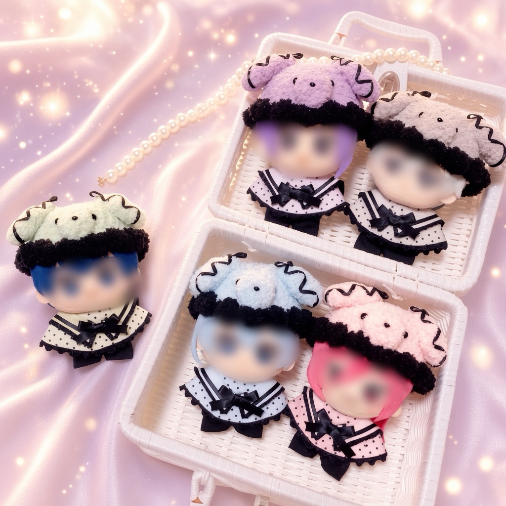 ふわふわわんちゃん黒ドットセーラーケープ