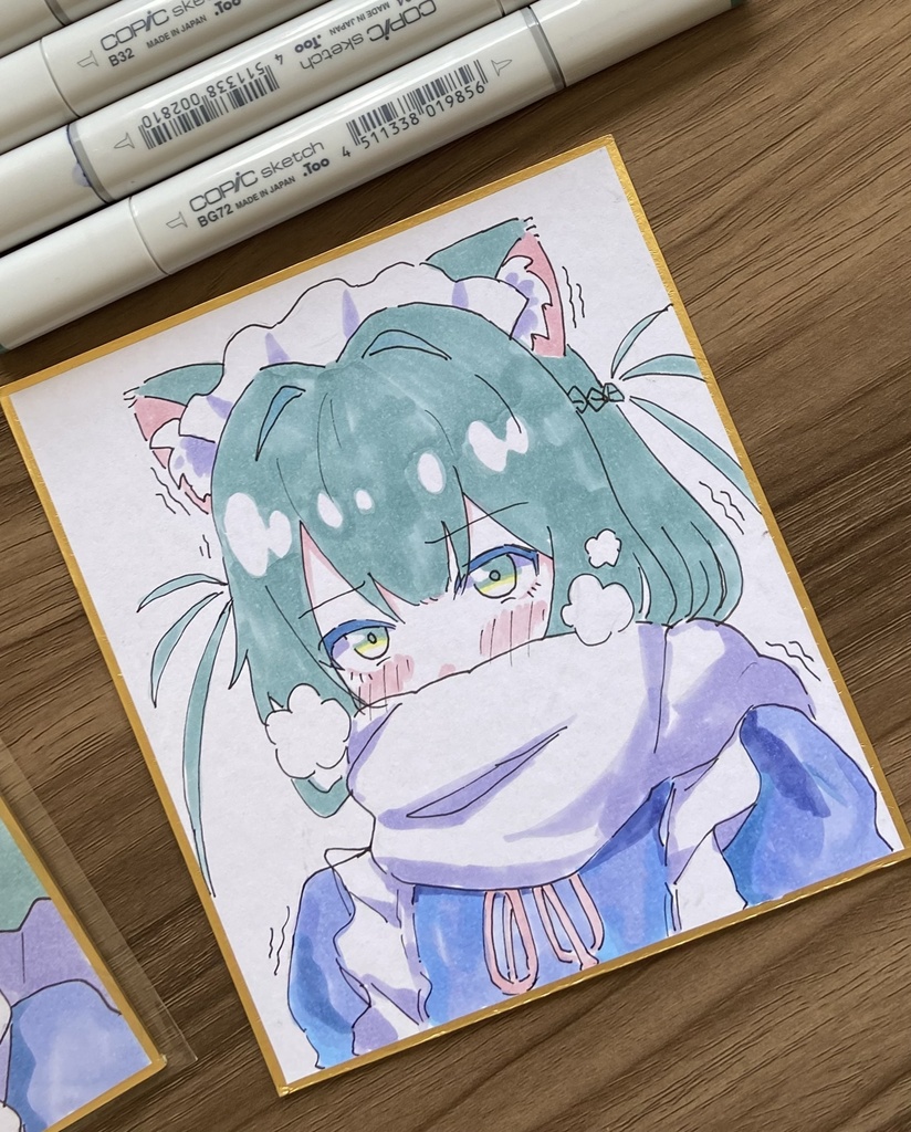 シロヌコブルブル色紙
