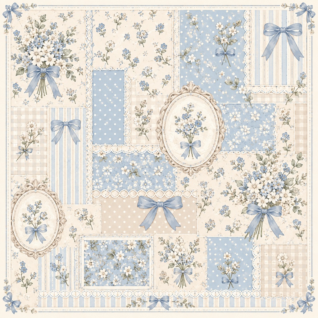 Soft Blue Vintage｜大人かわいいデジタルペーパー 4枚セット