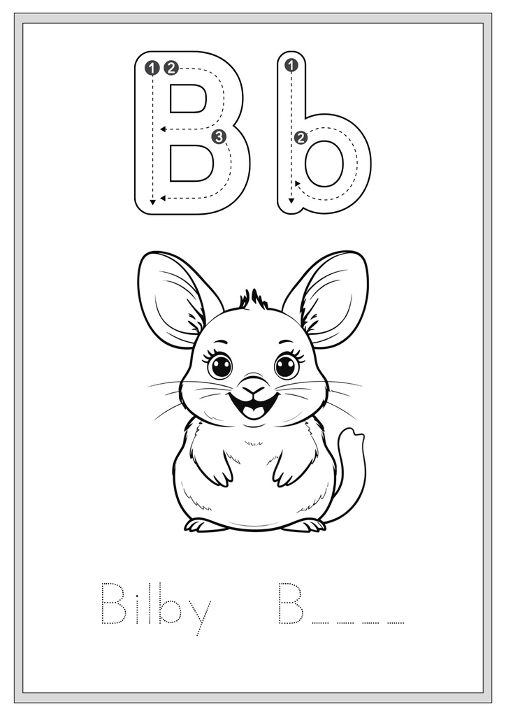 PDF and PNG はじめてのABCトレース&ぬりえブック|オーストラリアのかわいい動物たちと楽しく英語を学ぼう C Letter Tracing & Coloring Book for Kids – Australian Animals – Preschool Learning Activity – Alphabet Practice for Ages 3–6