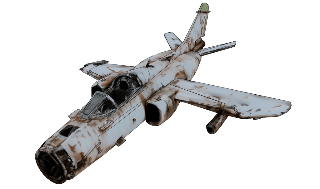Rusty old fighter in wreckage