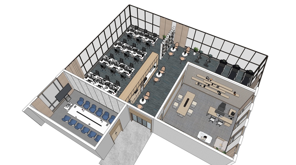 Employee office area, General Manager's office, meeting room