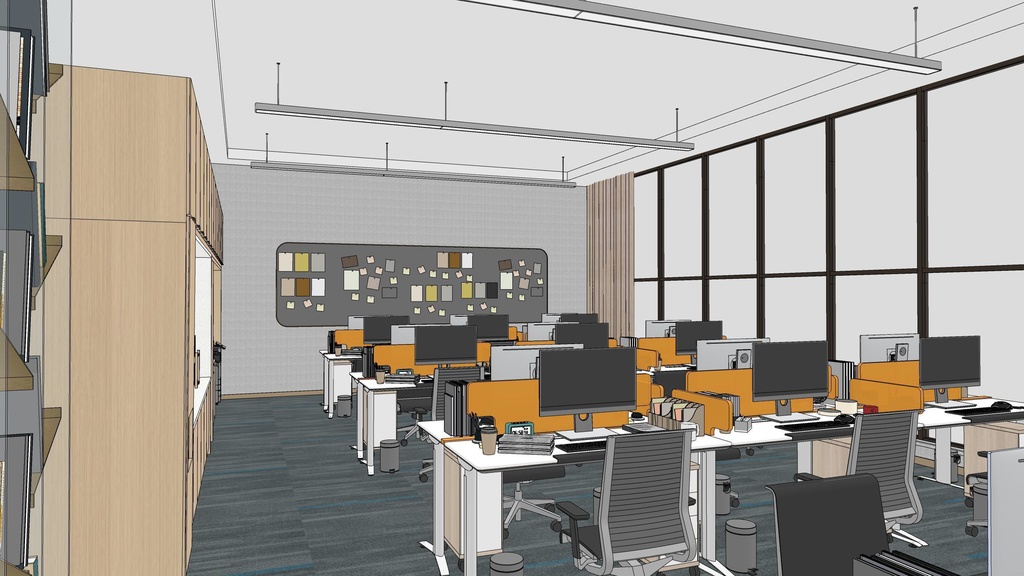 Employee office area, General Manager's office, meeting room