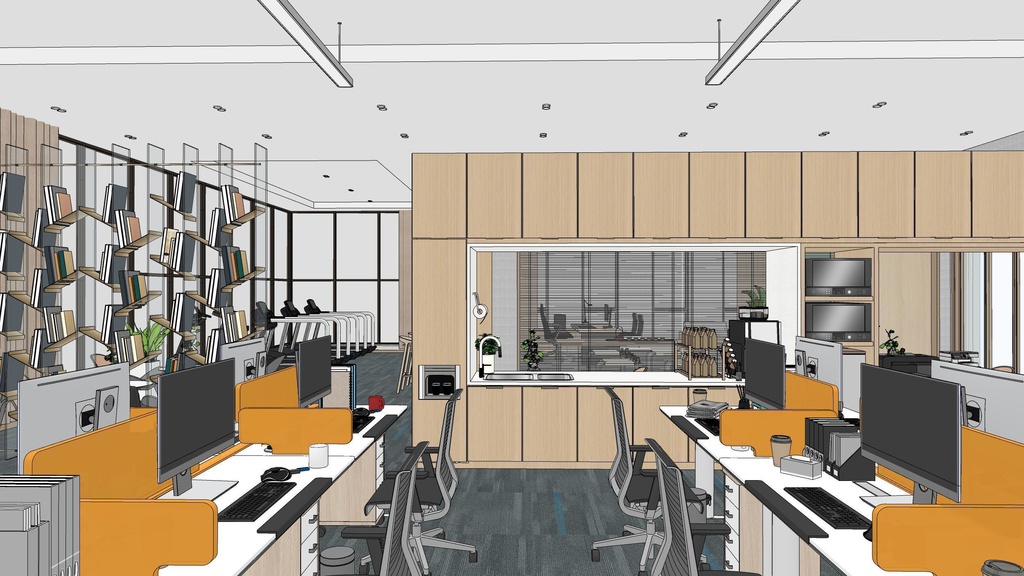 Employee office area, General Manager's office, meeting room