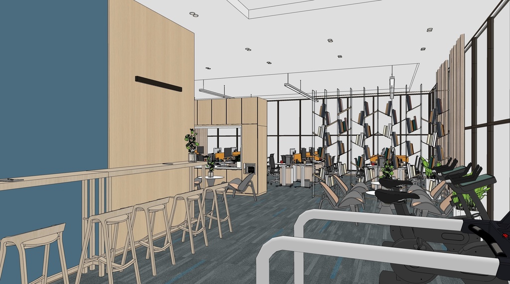 Employee office area, General Manager's office, meeting room