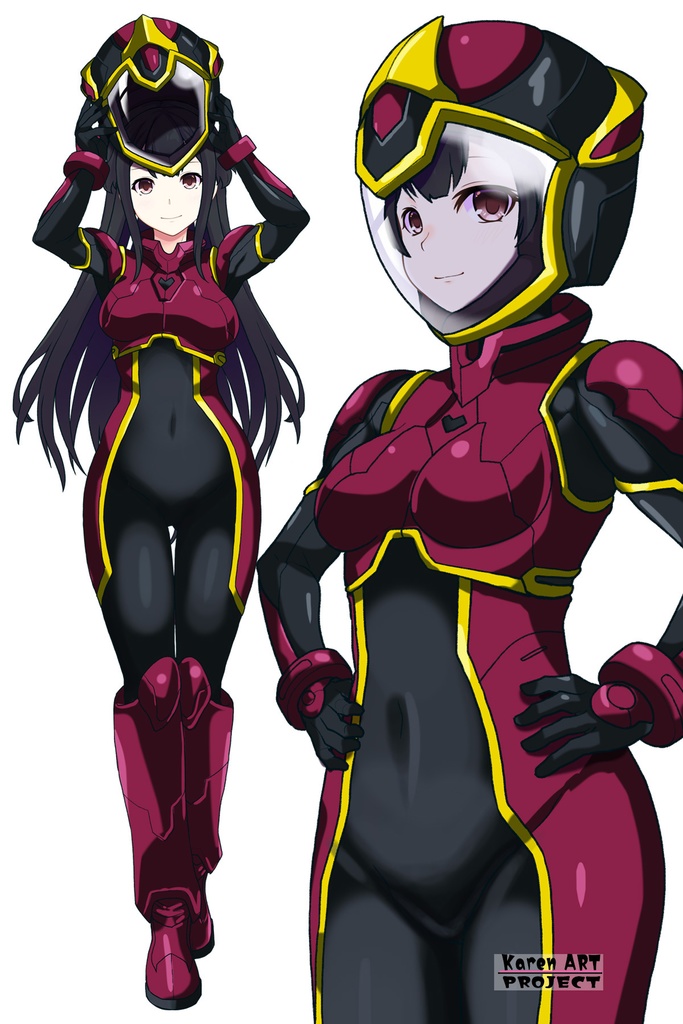 カレンちゃん+ヒナ・リャザンのパイロットスーツ【バディ・コンプレックス-02】 斜め前 Diagonal front angle Karen is wearing Hina Ryazan's PilotSuit【Buddy Complex-02】