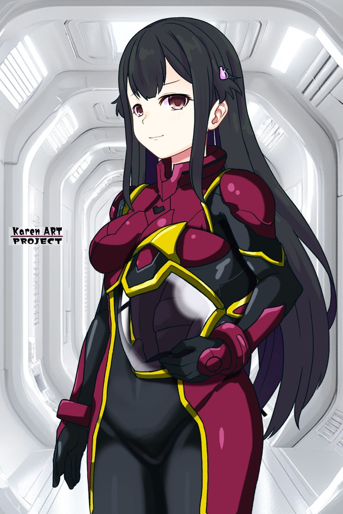 カレンちゃん+ヒナ・リャザンのパイロットスーツ【バディ・コンプレックス-02】 斜め前 Diagonal front angle Karen is wearing Hina Ryazan's PilotSuit【Buddy Complex-02】