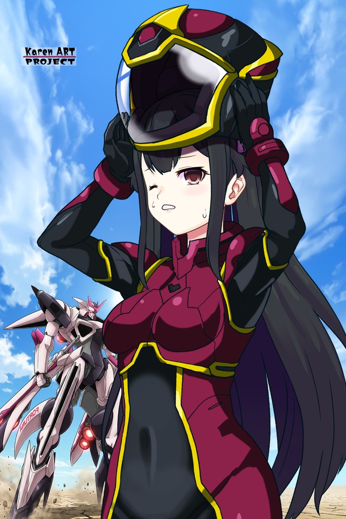 カレンちゃん+ヒナ・リャザンのパイロットスーツ【バディ・コンプレックス-02】 斜め前 Diagonal front angle Karen is wearing Hina Ryazan's PilotSuit【Buddy Complex-02】