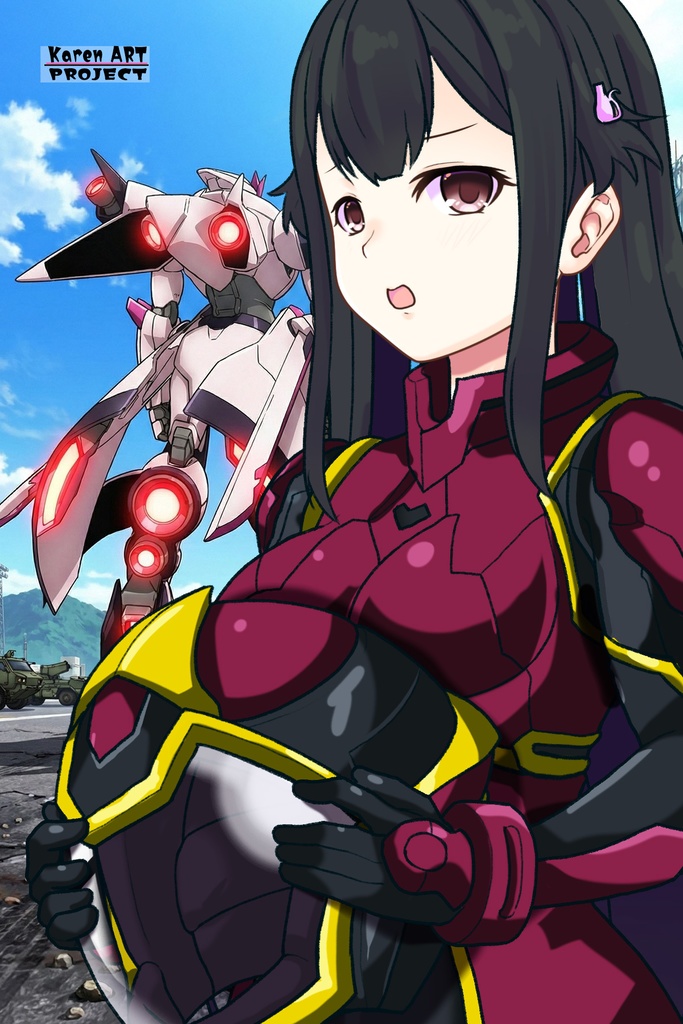 カレンちゃん+ヒナ・リャザンのパイロットスーツ【バディ・コンプレックス-02】 斜め前 Diagonal front angle Karen is wearing Hina Ryazan's PilotSuit【Buddy Complex-02】